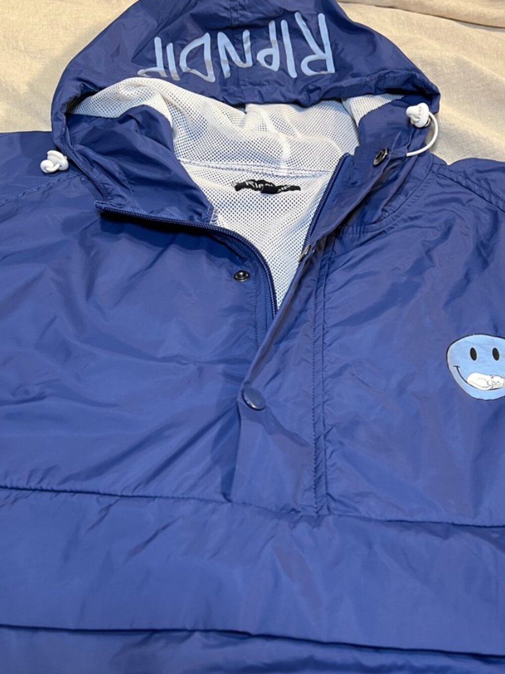 RIPNDIP Lord Nermal Windbreaker Mens XL Blue Smiley Cat Anorak Skate Jacket Y2K - Picture 4 of 15